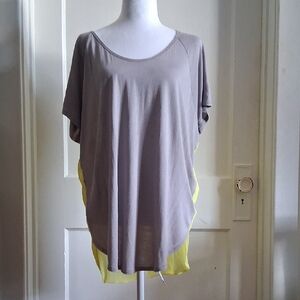 Express Gray and  Highlighter Yellow Short Sleeve Top